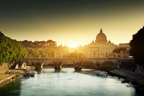 view on Tiber and St Peter Basilica in Vatican